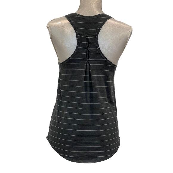 Lululemon Dark Gray & White Striped Love Tank, Pleated In Pima Cotton, Size 4/6 - Picture 3 of 7
